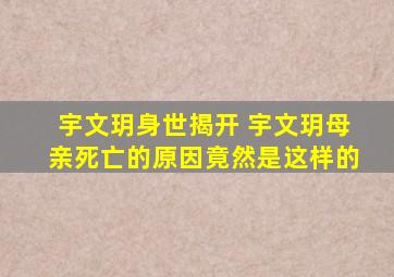 宇文玥身世揭开 宇文玥母亲死亡的原因竟然是这样的